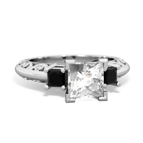White Topaz Genuine White Topaz with Genuine Black Onyx and Genuine Emerald Art Deco ring Ring