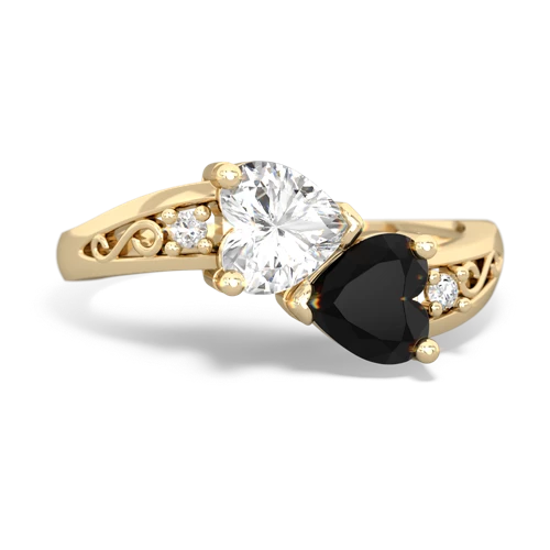 White Topaz Genuine White Topaz with Genuine Black Onyx Snuggling Hearts ring Ring