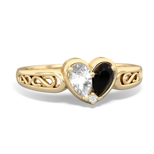 White Topaz Genuine White Topaz with Genuine Black Onyx filligree Heart ring Ring