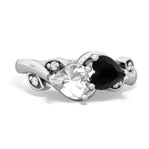 White Topaz Genuine White Topaz with Genuine Black Onyx Floral Elegance ring Ring