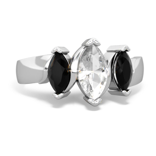 White Topaz Genuine White Topaz with Genuine Black Onyx and  Three Peeks ring Ring