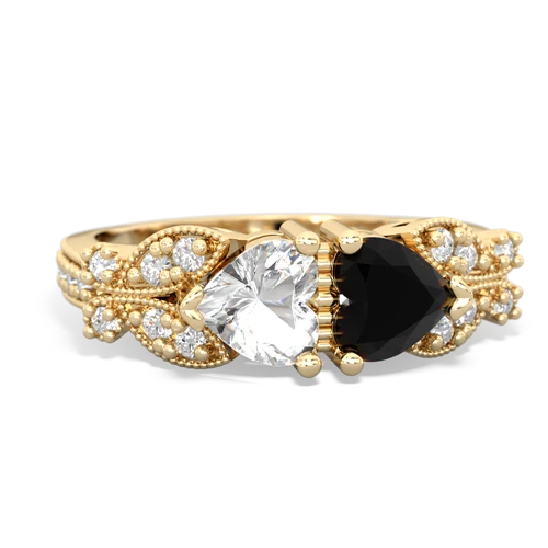 White Topaz Genuine White Topaz with Genuine Black Onyx Diamond Butterflies ring Ring