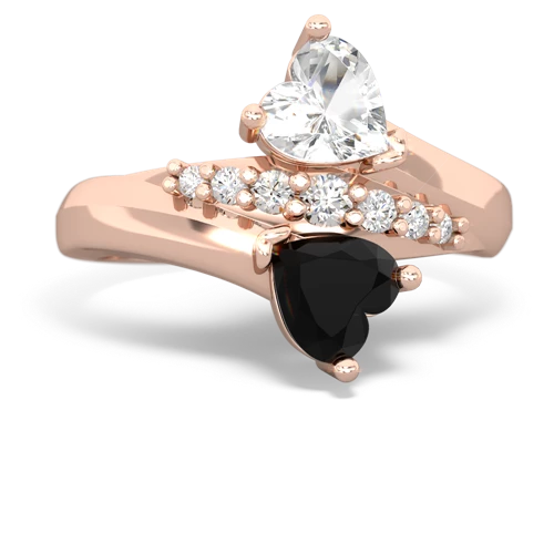 White Topaz Genuine White Topaz with Genuine Black Onyx Heart to Heart Bypass ring Ring