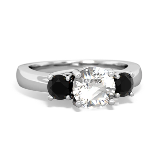 White Topaz Genuine White Topaz with Genuine Black Onyx and Lab Created Sapphire Three Stone Trellis ring Ring