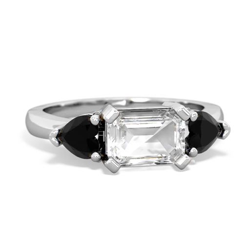 White Topaz Genuine White Topaz with Genuine Black Onyx and Lab Created Sapphire Three Stone ring Ring