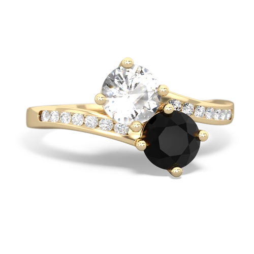 white topaz-onyx two stone channel ring