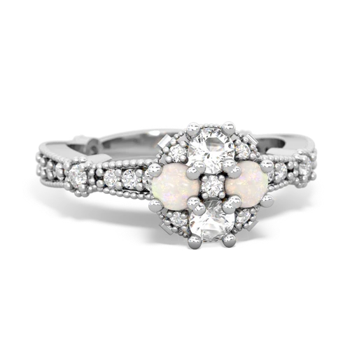 white topaz-opal art deco engagement ring
