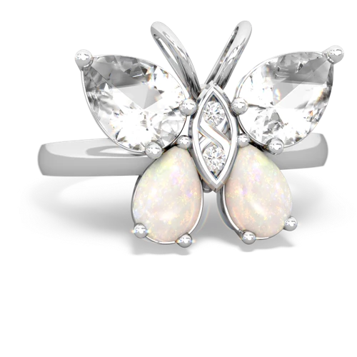 white topaz-opal butterfly ring