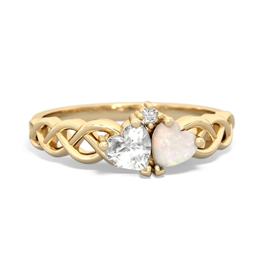 white topaz-opal celtic braid ring
