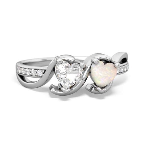white topaz-opal double heart ring