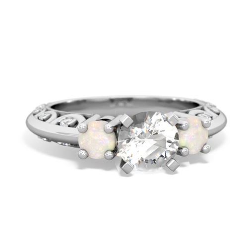 White Topaz Genuine White Topaz with Genuine Opal Art Deco ring Ring