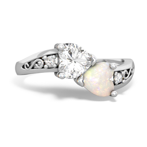 White Topaz Genuine White Topaz with Genuine Opal Snuggling Hearts ring Ring