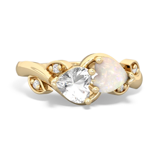 White Topaz Genuine White Topaz with Genuine Opal Floral Elegance ring Ring
