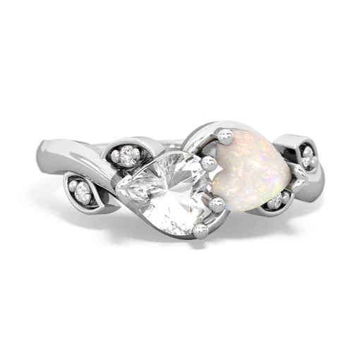 white topaz-opal floral keepsake ring