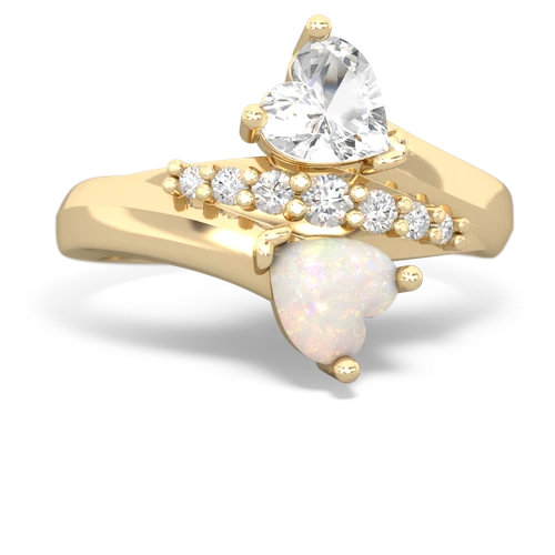 White Topaz Genuine White Topaz with Genuine Opal Heart to Heart Bypass ring Ring
