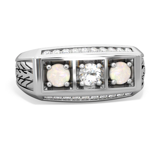 white topaz-opal three stone ring