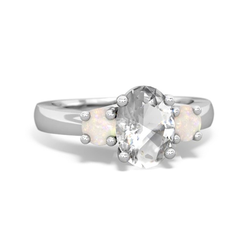 White Topaz Genuine White Topaz with Genuine Opal Three Stone Trellis ring Ring