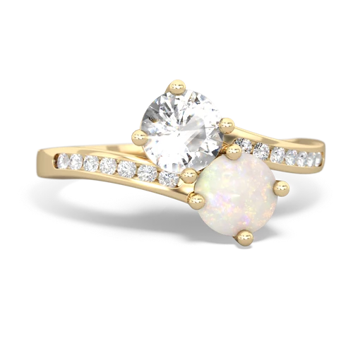white topaz-opal two stone channel ring
