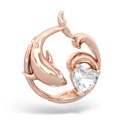 white topaz dolphin heart pendant