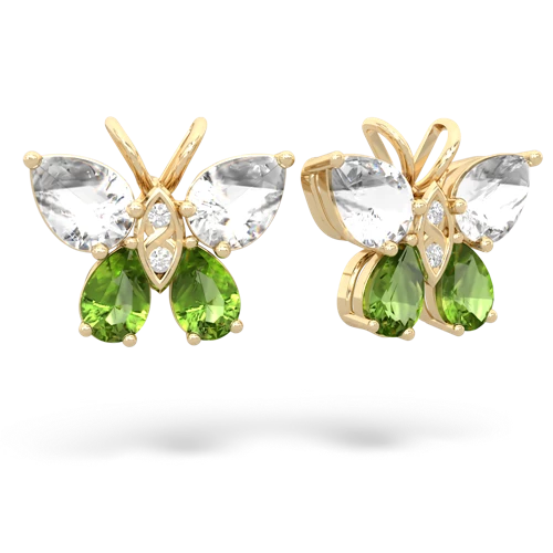 white topaz-peridot butterfly earrings