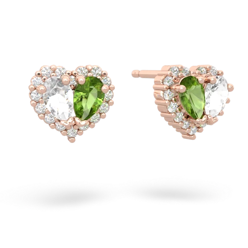 white topaz-peridot halo-heart earrings