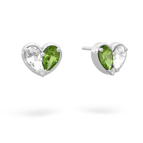 white topaz-peridot one heart earrings