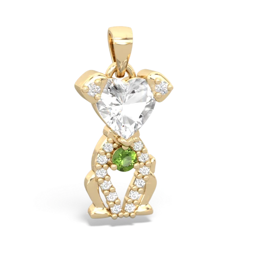 white topaz-peridot birthstone puppy pendant