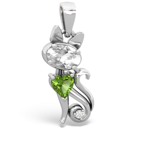 white topaz-peridot kitten pendant