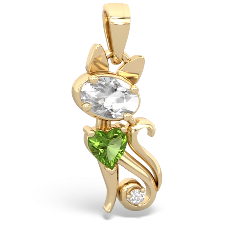 white topaz-peridot kitten pendant