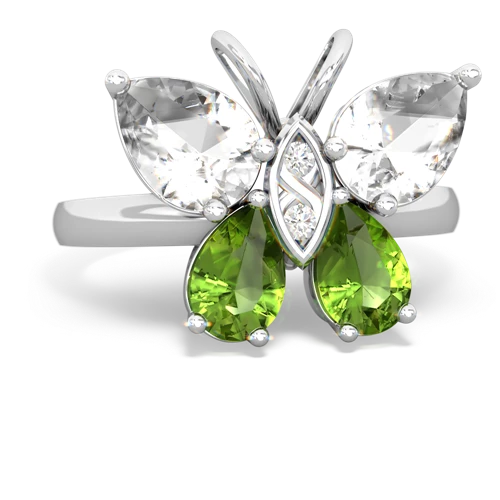 white topaz-peridot butterfly ring