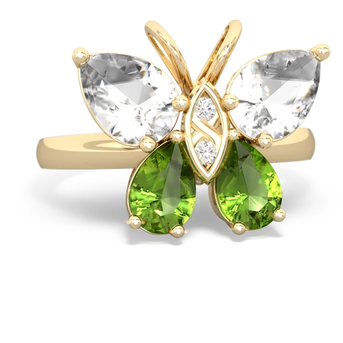 white topaz-peridot butterfly ring