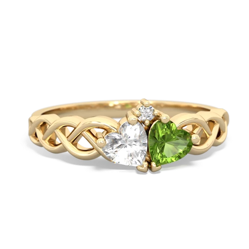 white topaz-peridot celtic braid ring