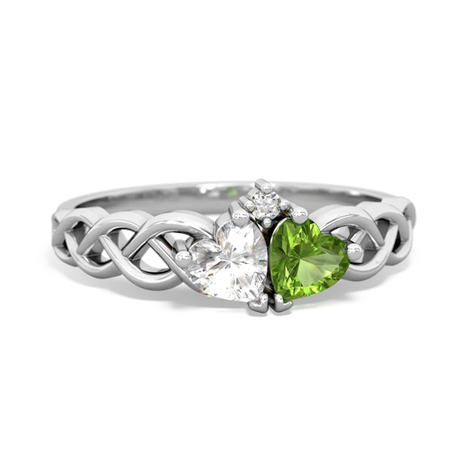 white topaz-peridot celtic braid ring