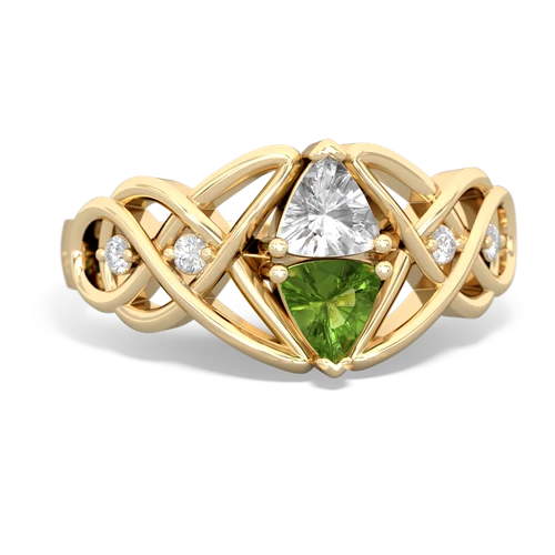 white topaz-peridot celtic knot ring