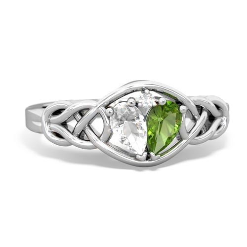 white topaz-peridot celtic knot ring