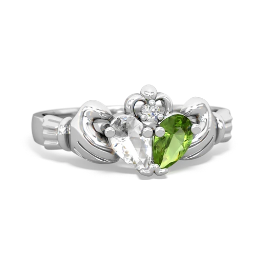 white topaz-peridot claddagh ring