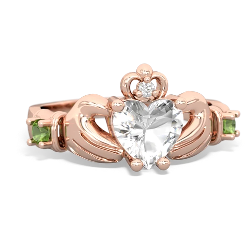 White Topaz Genuine White Topaz with Genuine Peridot and Genuine Pink Tourmaline Claddagh ring Ring