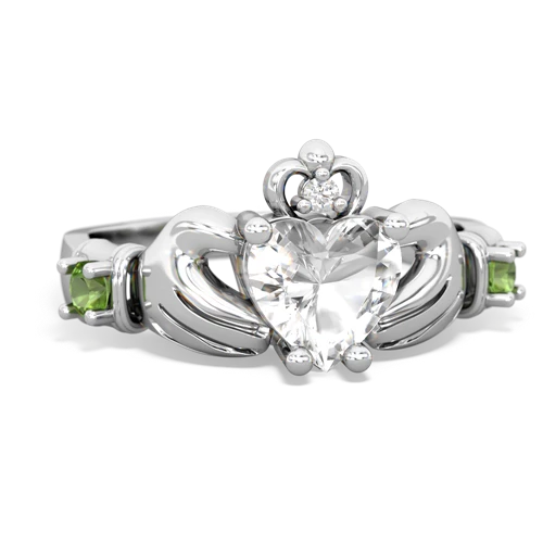 white topaz-peridot claddagh ring