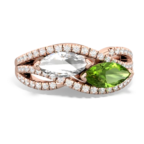 white topaz-peridot double heart ring