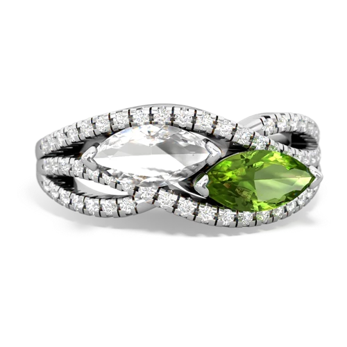 white topaz-peridot double heart ring