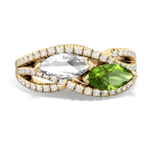 white topaz-peridot double heart ring