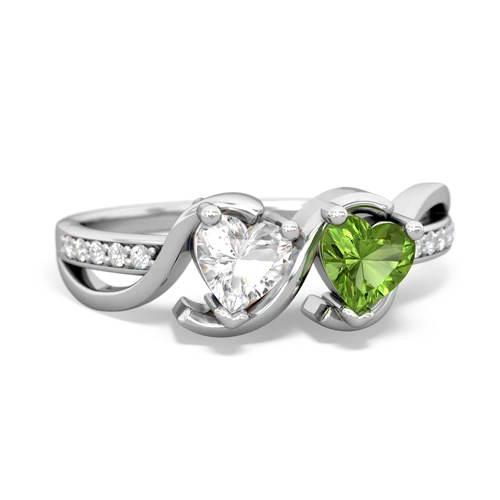 white topaz-peridot double heart ring