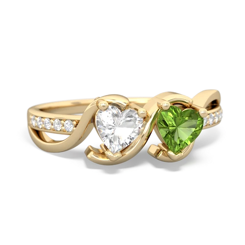 white topaz-peridot double heart ring