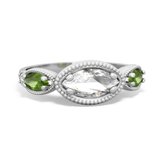 white topaz-peridot milgrain marquise ring