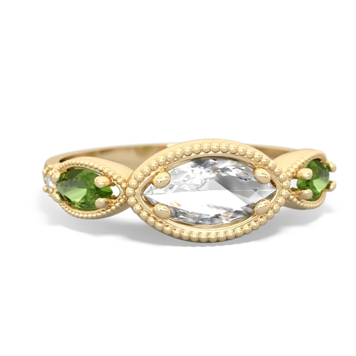 white topaz-peridot milgrain marquise ring