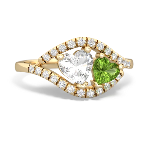 white topaz-peridot mother child ring