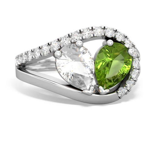 white topaz-peridot pave heart ring