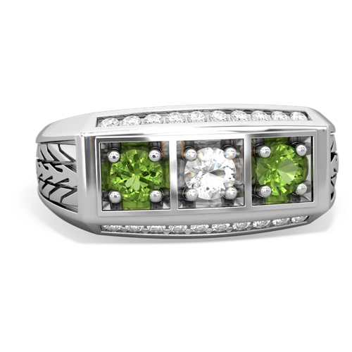 white topaz-peridot three stone ring