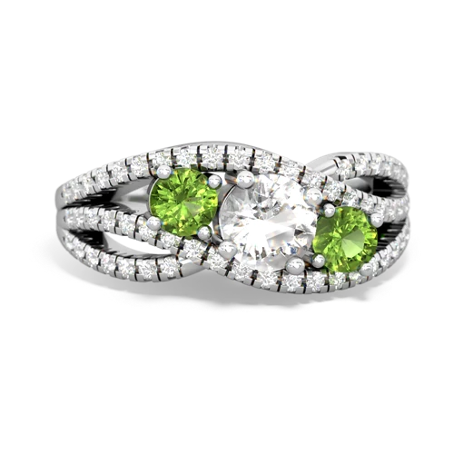 white topaz-peridot three stone pave ring