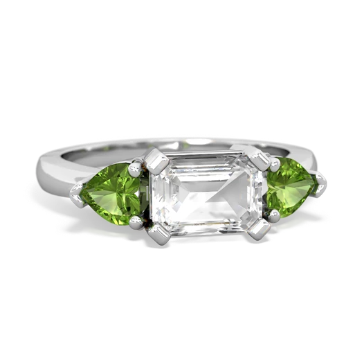 White Topaz Genuine White Topaz with Genuine Peridot and Genuine Emerald Three Stone ring Ring